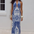 JOANNA PLUNGE HALTER MAXI DRESS - JOANNA BLUE