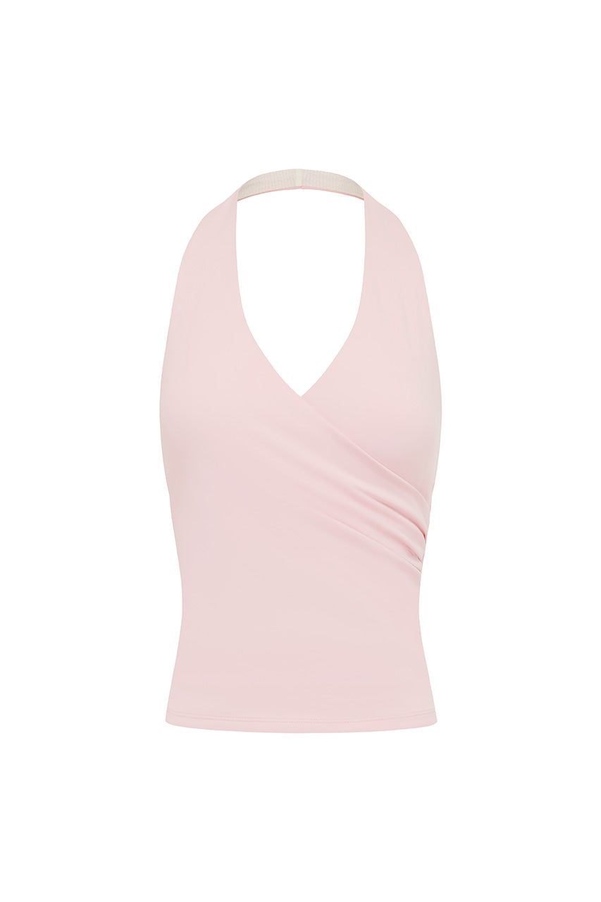 JULIANE HALTER WRAP TANK TOP - BALLET PINK - JULIANEHALTERWRAPTANKTOP-BALLETPINK