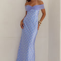 KADIE OFF SHOULDER MAXI DRESS - PERIWINKLE/LEMON POLKA