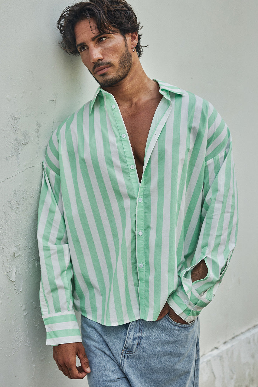 KAIDEN LONG SLEEVE SHIRT - GREEN STRIPE