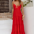 KANAH V-NECK TIERED MAXI DRESS - RED