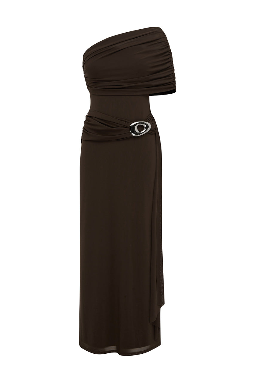 KASSI ONE SHOULDER MIDI DRESS - BITTER CHOCOLATE - KASSIDRAPEDONESHOULDERMIDIDRESSBITTERCHOCOLATE_14
