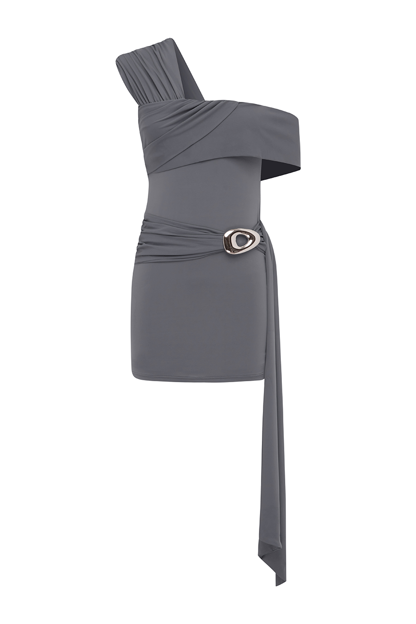 KASSI ONE SHOULDER MINI DRESS - SLATE - KASSIONESHOULDERMINIDRESS-SLATE