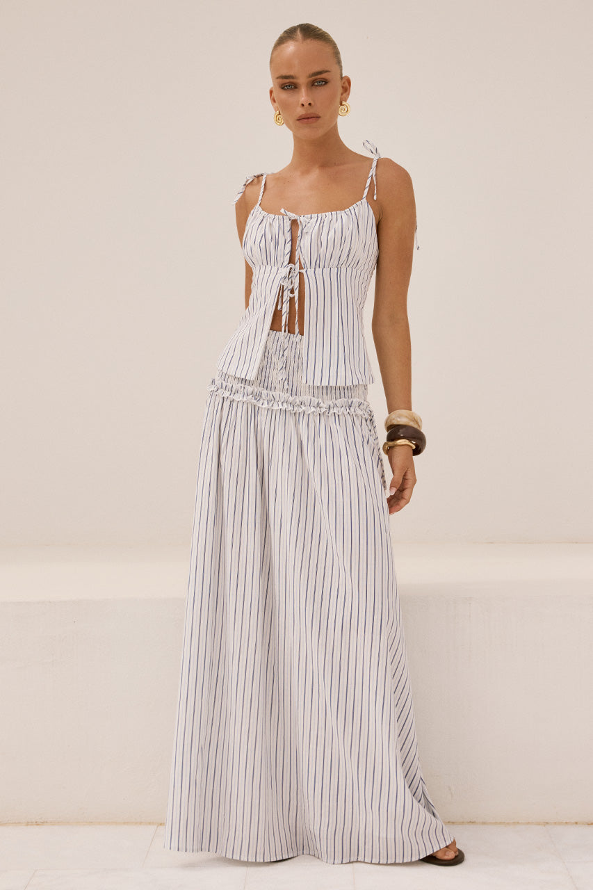 MAREE SHIRRED DROP WAIST MAXI SKIRT - DREA WHITE