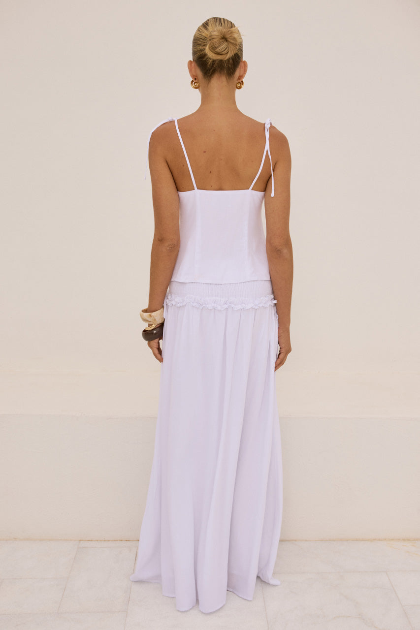 KATALIA RUCHED FRONT TIE TOP - WHITE