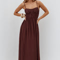 KAYLEY A-LINE SHIRRED MIDI DRESS - CHOCOLATE
