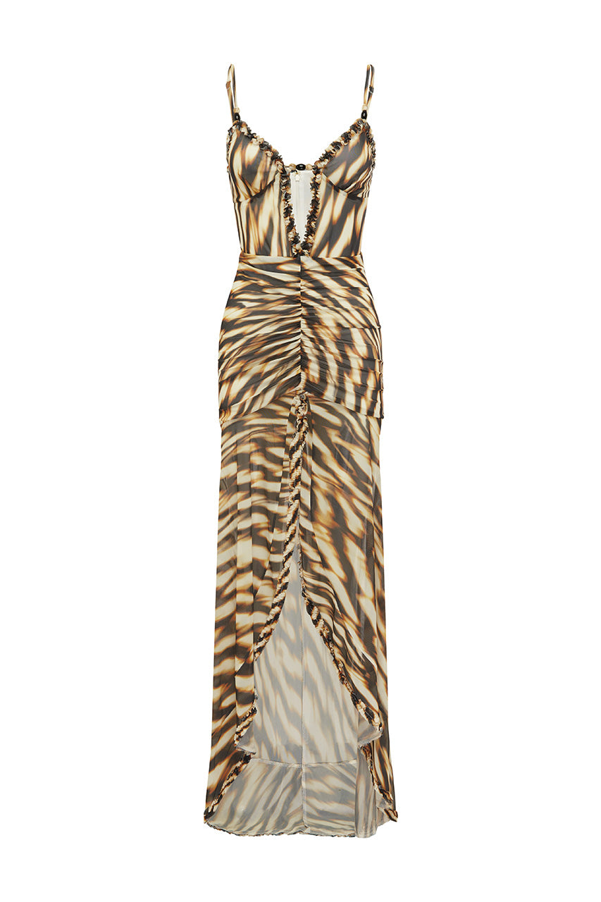 KIATA RUFFLE MAXI DRESS - ARIZONA CHOC - KIATAMAXIDRESSARIZONACHOC