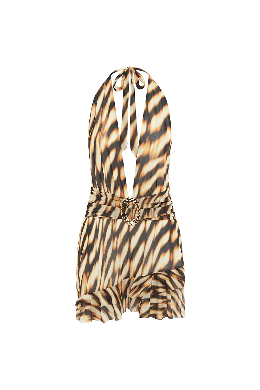 KIATA PLUNGE V-NECK MINI DRESS - ARIZONA CHOC - KIATAMINIDRESSARIZONACHOC