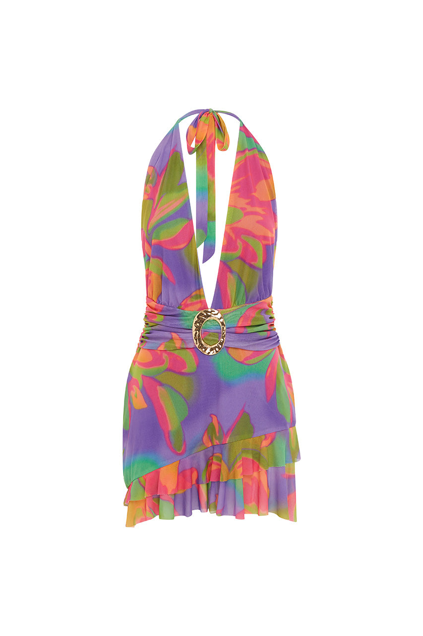 KIATA PLUNGE V-NECK MINI DRESS - DIAZ IRIS - KIATAMINIDRESSDIAZPINK