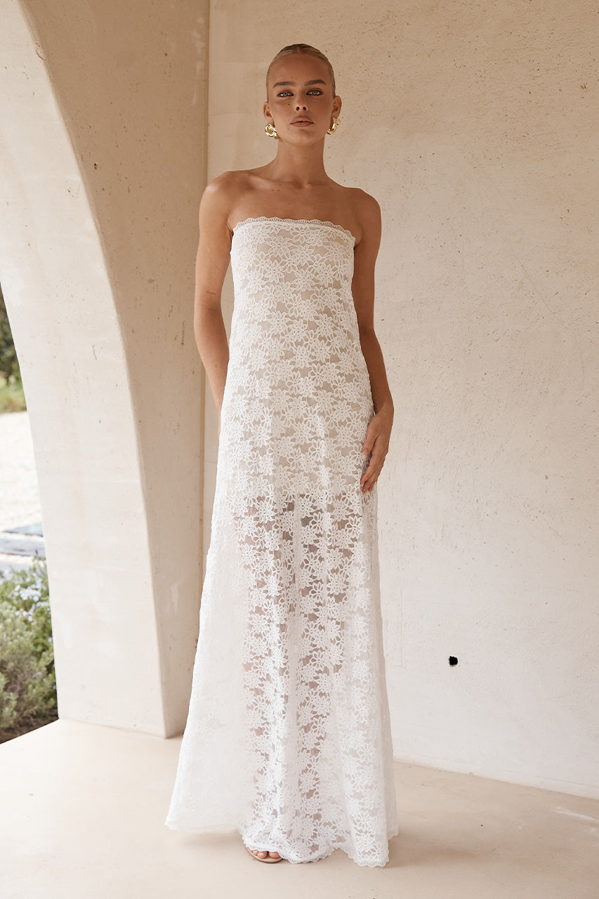 KINERA STRAPLESS LACE MAXI DRESS - WHITE XXL - KINERAMAXIDRESS_1