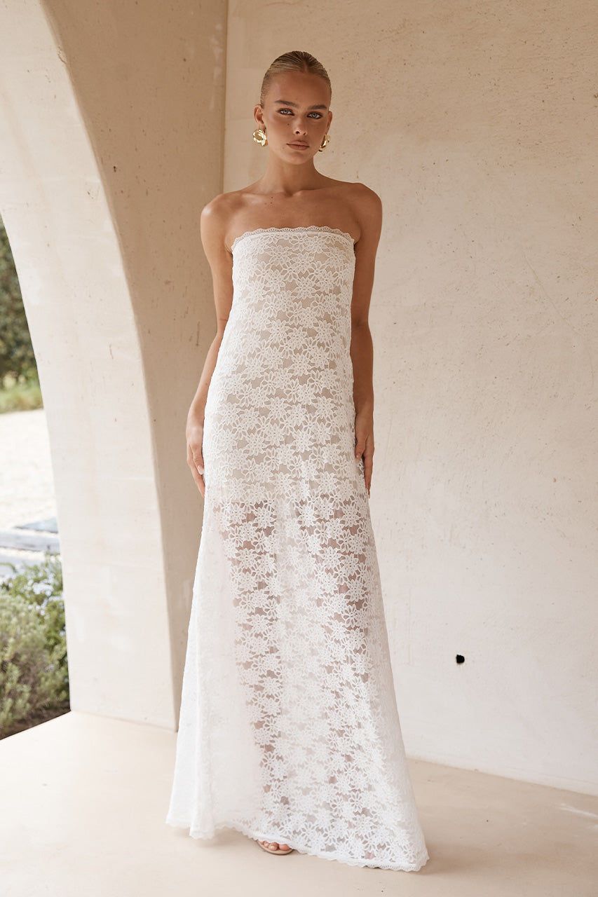KINERA STRAPLESS LACE MAXI DRESS - WHITE - KINERAMAXIDRESS_2