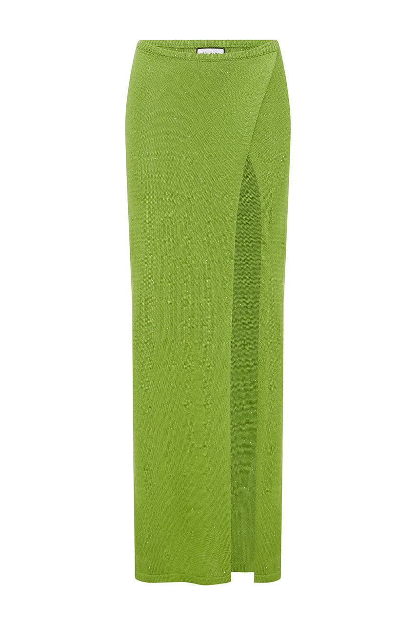 KIVA HIGH SIDE SLIT MAXI SKIRT - KIWI - KIVAHIGHSIDESLITMAXISKIRT-KIWI