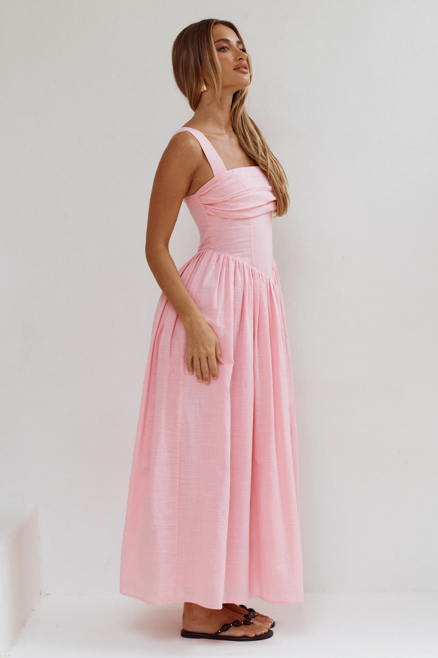 KIYO SQUARE NECK TIE MIDI DRESS - PINK - KIYOSQUARENECKTIEMIDIDRESS-PINK-5