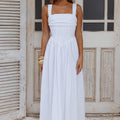 KIYO SQUARE NECK TIE MIDI DRESS - WHITE