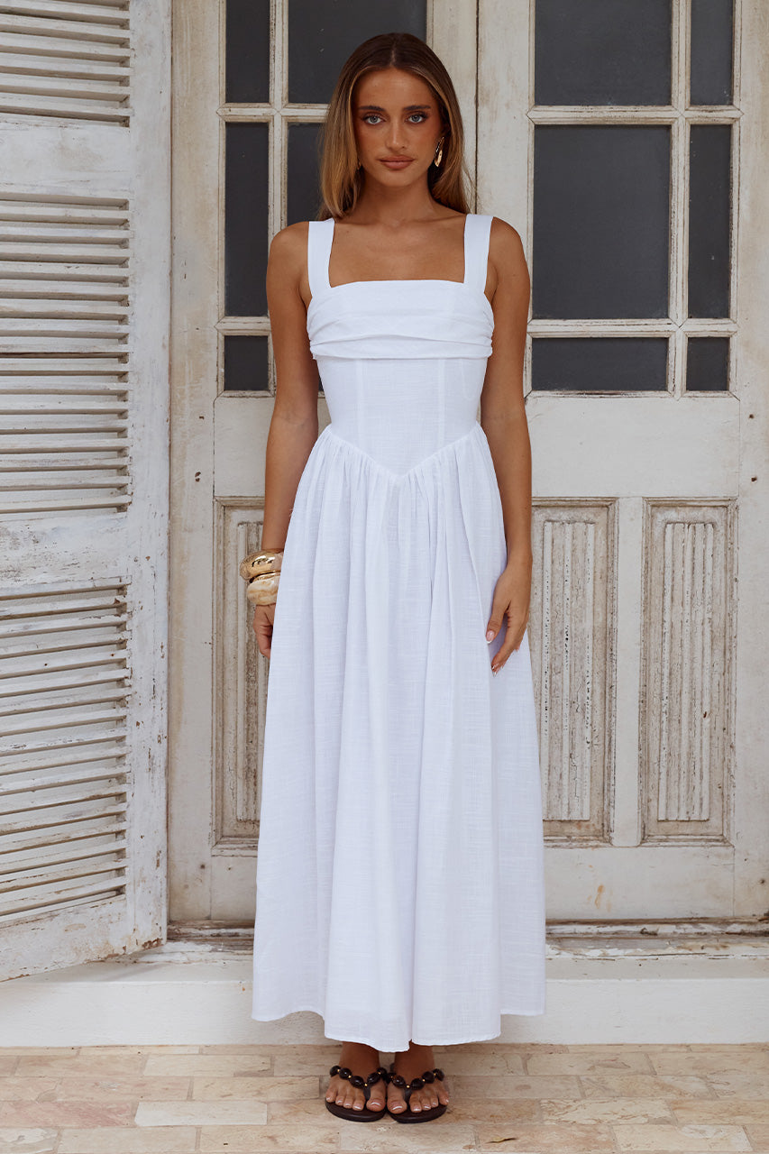 KIYO SQUARE NECK TIE MIDI DRESS - WHITE XXL - KIYOSQUARENECKTIEMIDIDRESS-WHITE