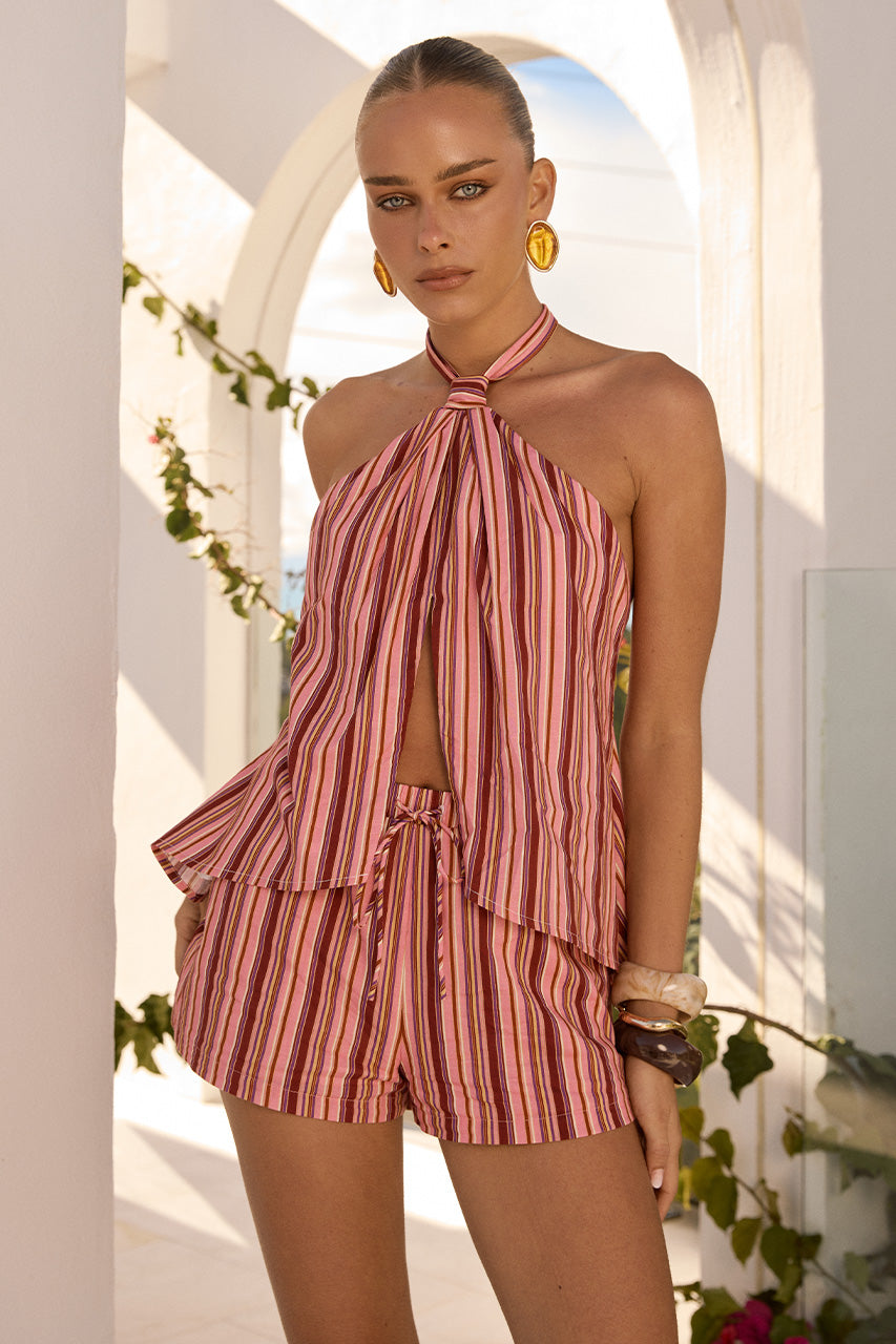 KOAH KNOTTED FRONT SPLIT TOP - MYLEY PEACH XXL - KOAHKNOTTEDFRONTSPLITTOPXKOAHELASTICATEDSHORTS-MYLEYPEACH-01