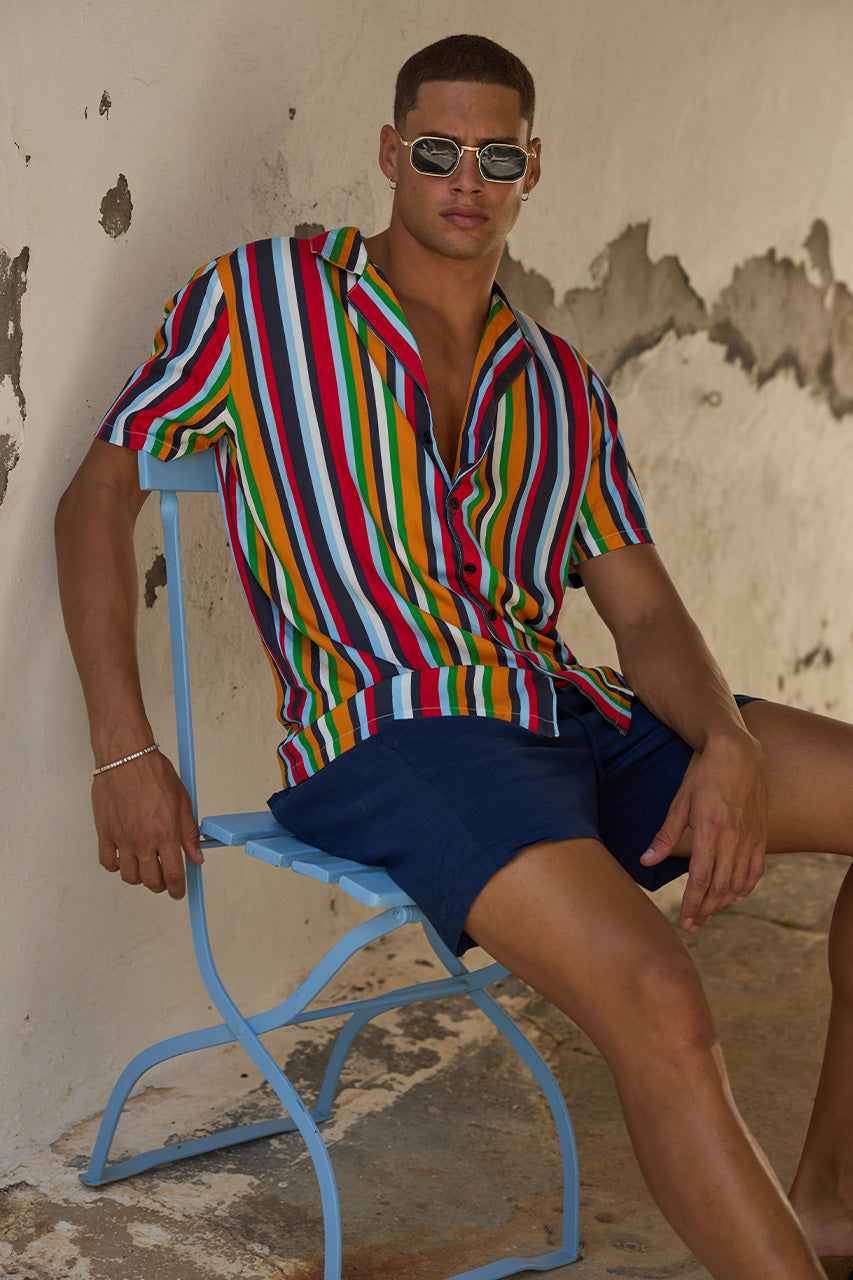KOLTON SHORT SLEEVE SHIRT - XYLA STRIPE - KOLTONSHORTSLEEVESHIRT-XYLASTRIPEXZAYNSHORT-NAVY-2