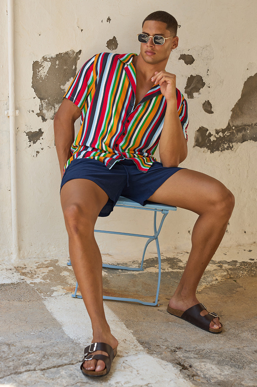 KOLTON SHORT SLEEVE SHIRT - XYLA STRIPE - KOLTONSHORTSLEEVESHIRT-XYLASTRIPEXZAYNSHORT-NAVY