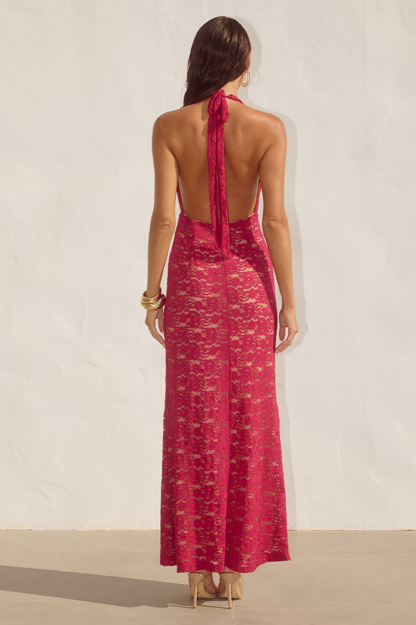 KYLO PLUNGE COWL MAXI DRESS - BERRY