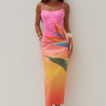 KYRA SCOOP NECK SEQUIN MIDI DRESS - TROPICAL OMBRE