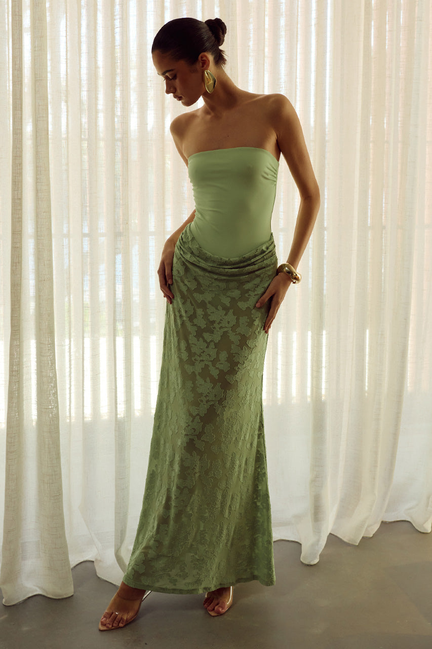 LAKITA STRAPLESS LACE MAXI DRESS - KEY LIME