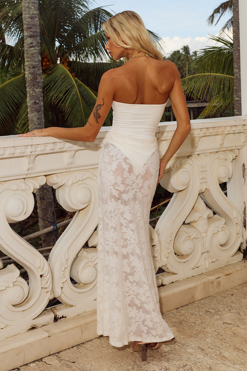 LAKITA STRAPLESS LACE MAXI DRESS - WHITE