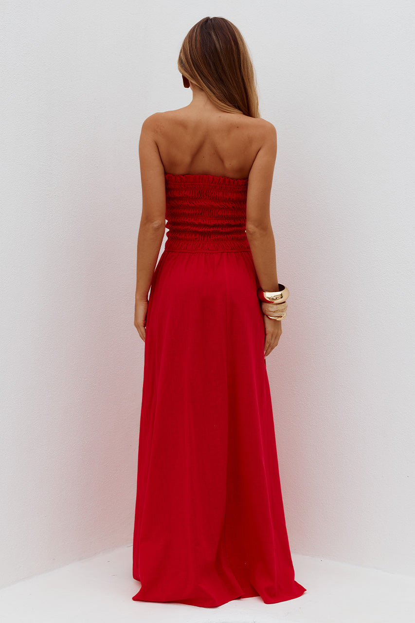 LANIE STRAPLESS SHIRRED MIDI DRESS - RED - LANIESTRAPLESSSHIRREDMIDIDRESS-RED-08