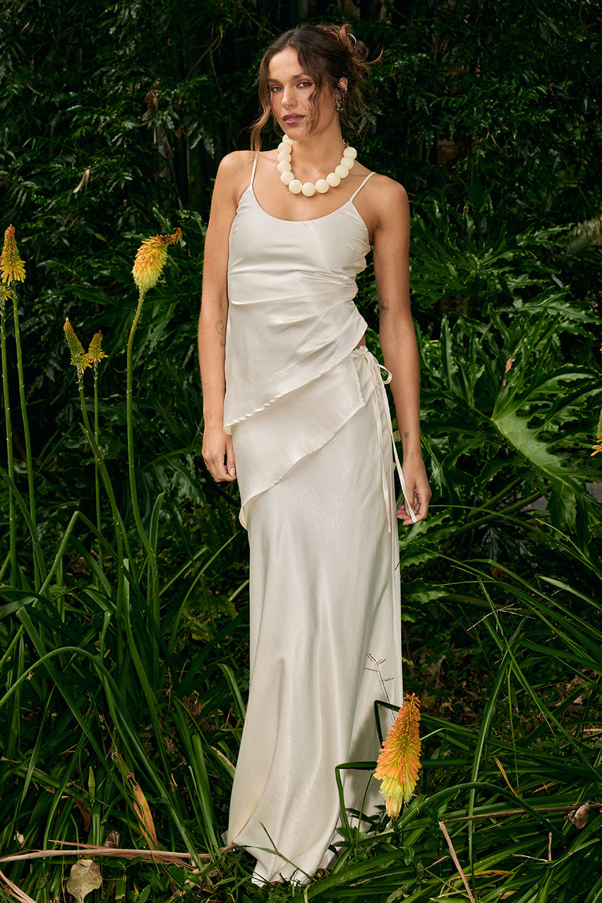 LARISSA LOW WAISTED WRAP MAXI SKIRT - OFF WHITE