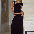 LARSEN RUCHED WAIST MIDI SKIRT - BLACK
