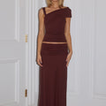 LARSEN RUCHED WAIST MIDI SKIRT - ESPRESSO
