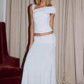 LARSEN RUCHED WAIST MIDI SKIRT - WHITE