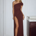 LARSEN ONE SHOULDER MAXI DRESS - ESPRESSO