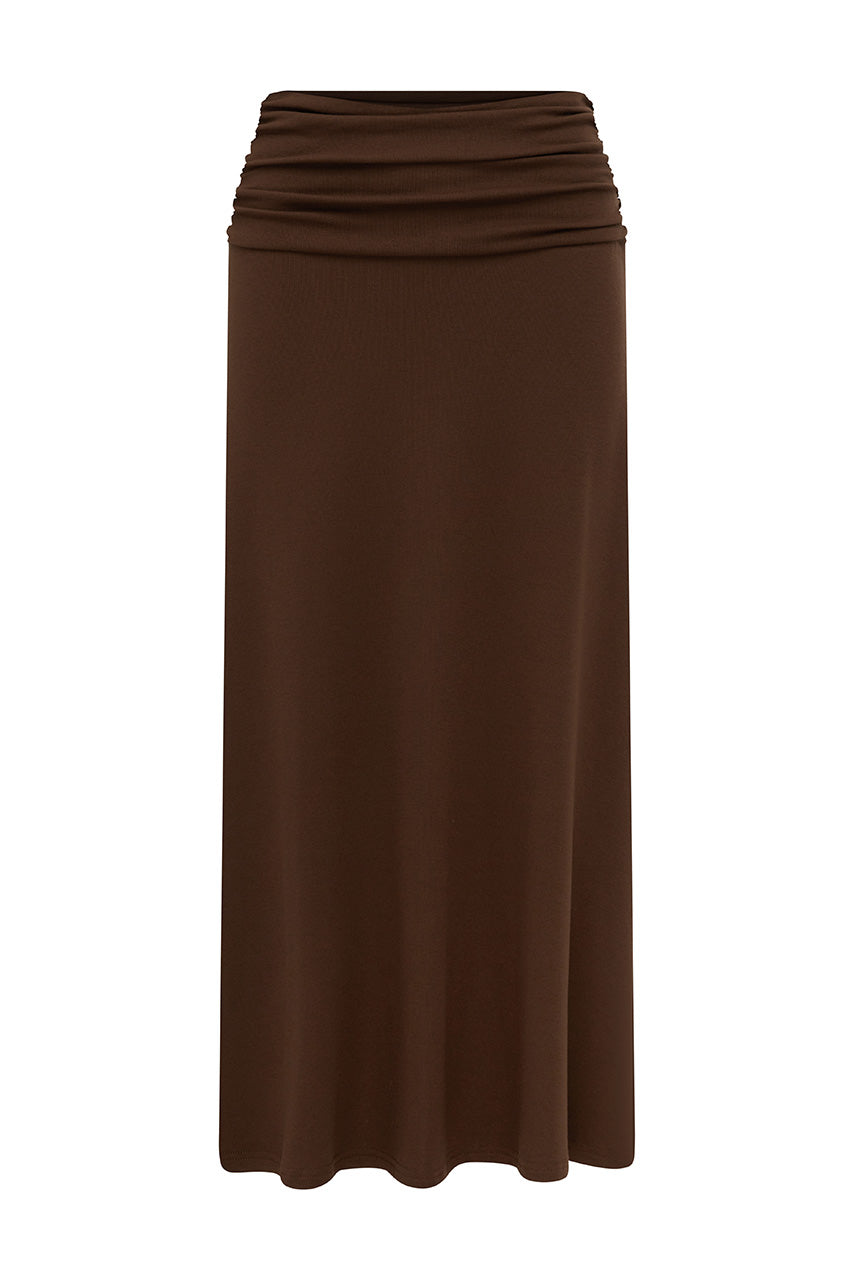 LARSEN RUCHED WAIST MIDI SKIRT - ESPRESSO - LARSENRUCHEDWAISTMIDISKIRTESPRESSO