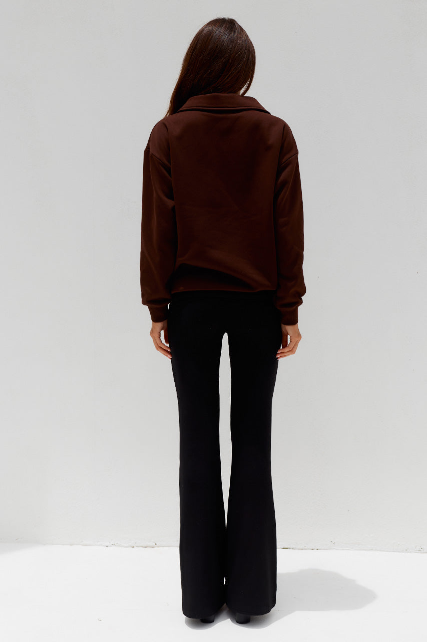 LAURETTE OVERSIZED POLO SWEATER - CHOCOLATE