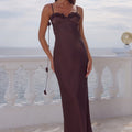 LAVENA FLORAL DETAIL MAXI DRESS - BITTER CHOCOLATE