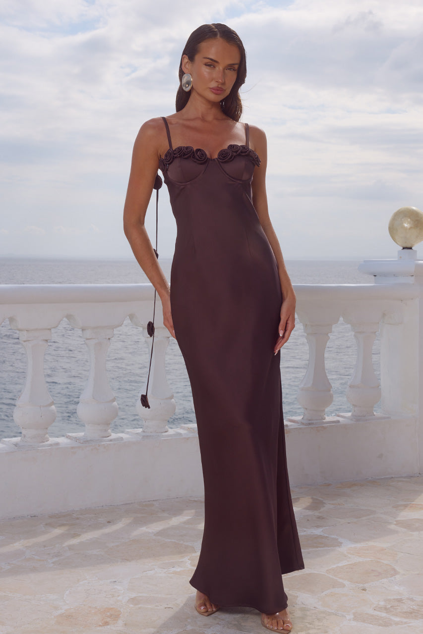 LAVENA FLORAL DETAIL MAXI DRESS - BITTER CHOCOLATE XXL - LAVENAFLORALDETAILMAXIDRESS-BITTERCHOCOLATE_2