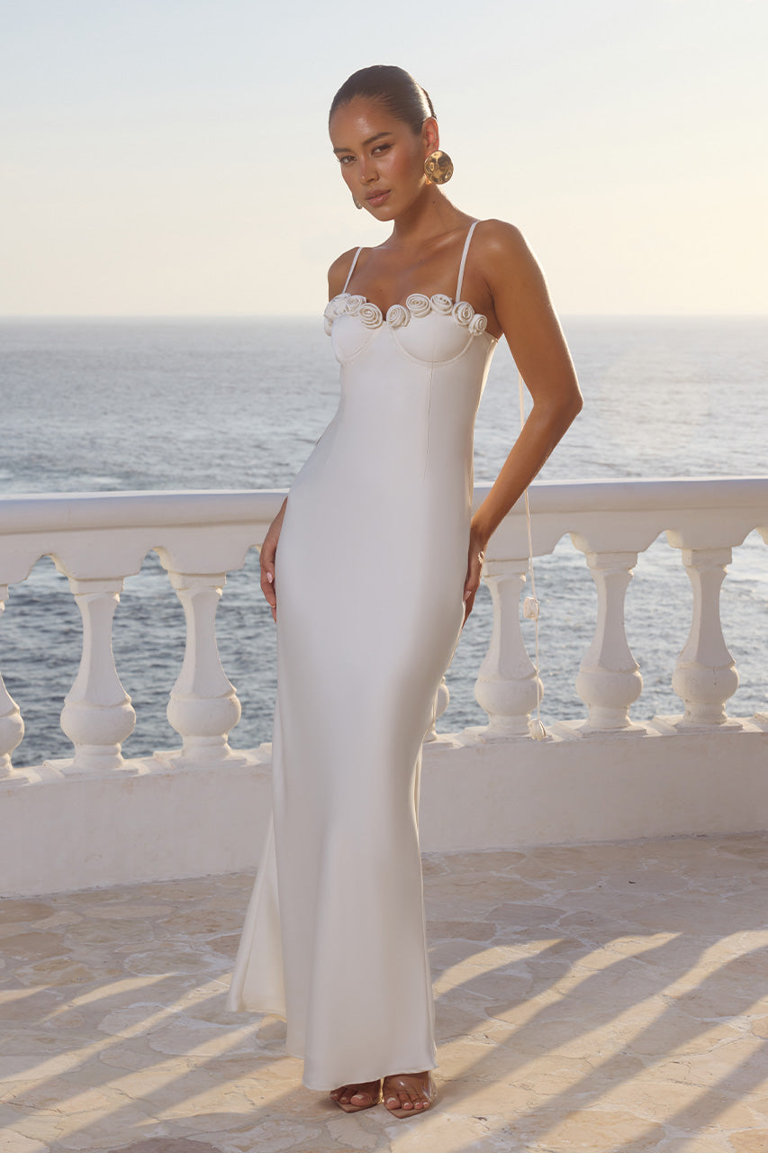 LAVENA FLORAL DETAIL MAXI DRESS - PEARL - LAVENAFLORALDETAILMAXIDRESS-PEARL
