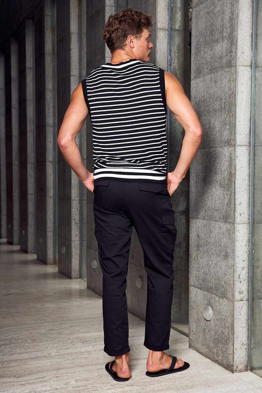 LEANDRO V-NECK KNIT TANK - BLACK/WHITE STRIPE - LEANDROV-NECKKNITTANK-BLACK_WHITESTRIPE-3