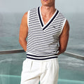 LEANDRO V-NECK KNIT TANK - NAVY/WHITE STRIPE