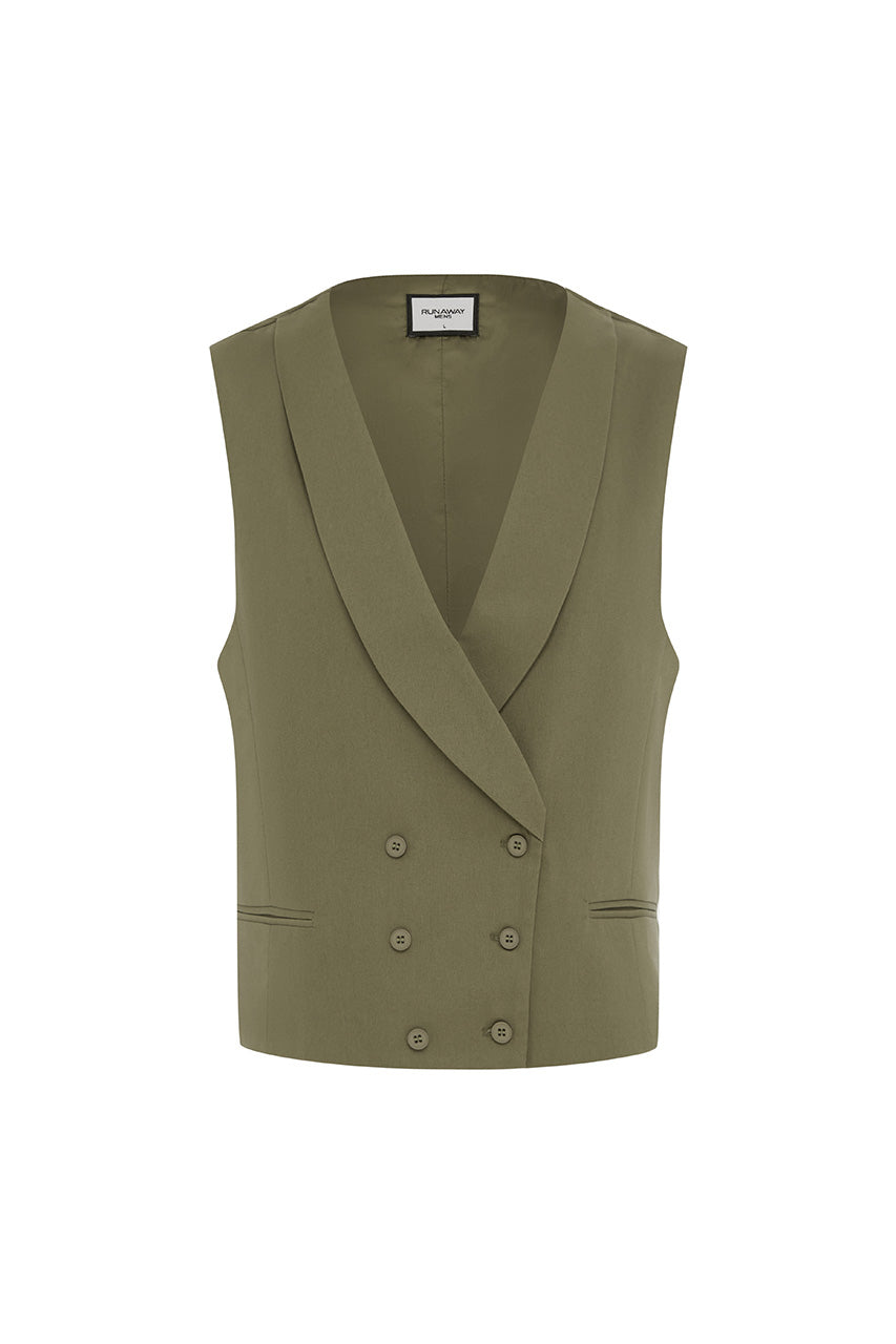 LEON DOUBLE BREASTED VEST - KHAKI - LEONDOUBLEBREASTEDVEST-KHAKI