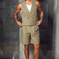 LEON DOUBLE BREASTED VEST - KHAKI