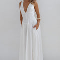 LEONORA DEEP V CORSET MAXI DRESS - WHITE