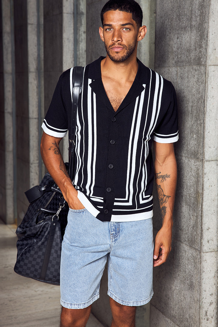 LEVON SHORT SLEEVE KNIT TOP - BLACK/WHITE - LEVON_SHORT_SLEEVE_KNIT_TOP_-_BLACK_WHITE