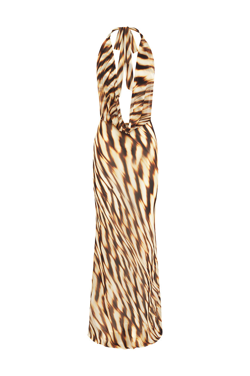 LEXIE LOW PLUNGE HALTER MAXI DRESS - ARIZONA CHOC - LEXIEMAXIDRESSARIZONACHOC