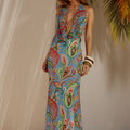 LEXIE LOW PLUNGE HALTER MAXI DRESS - CARINA PRINT