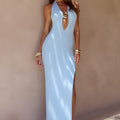 LILABELLE HALTER KNIT MAXI DRESS - SKY BLUE