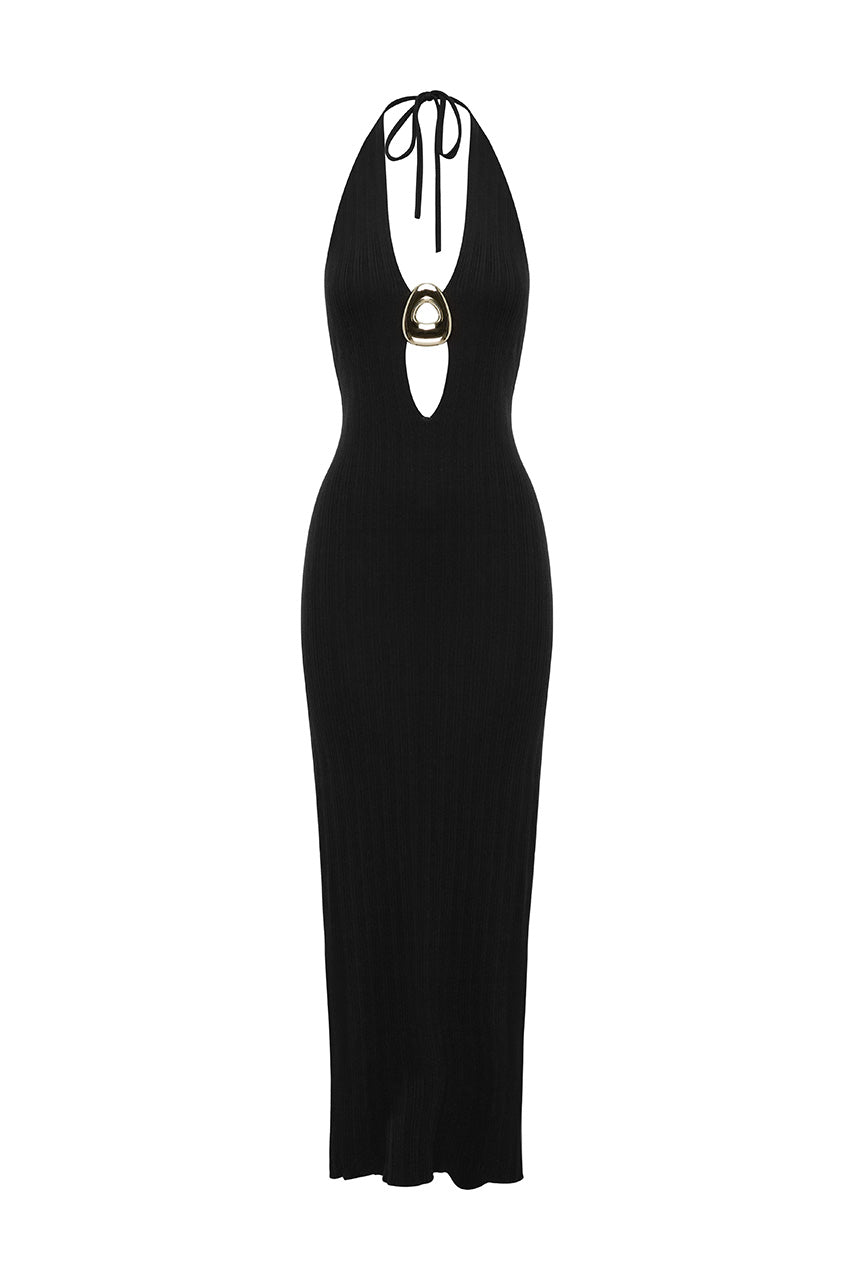 LILABELLE HALTER KNIT MAXI DRESS - BLACK - LILABELLEHALTERKNITMAXIDRESS