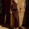 LILIETTE HALTER MAXI DRESS - CHOCOLATE