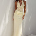 LINA HALTER DRAPED MAXI DRESS - LEMON