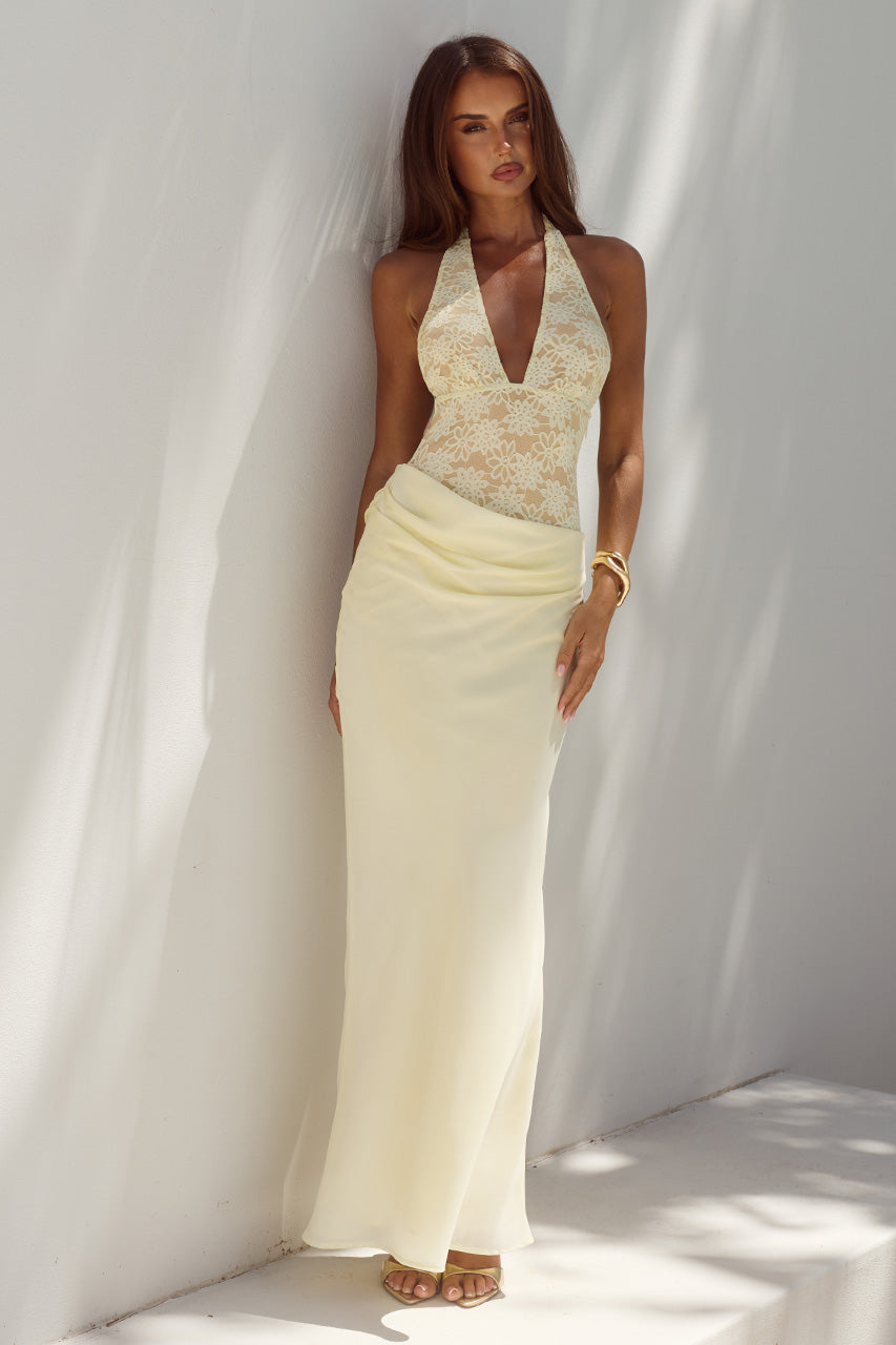 LINA HALTER DRAPED MAXI DRESS - LEMON XXL - LINAHALTERDRAPEDMAXIDRESS-LEMON-1
